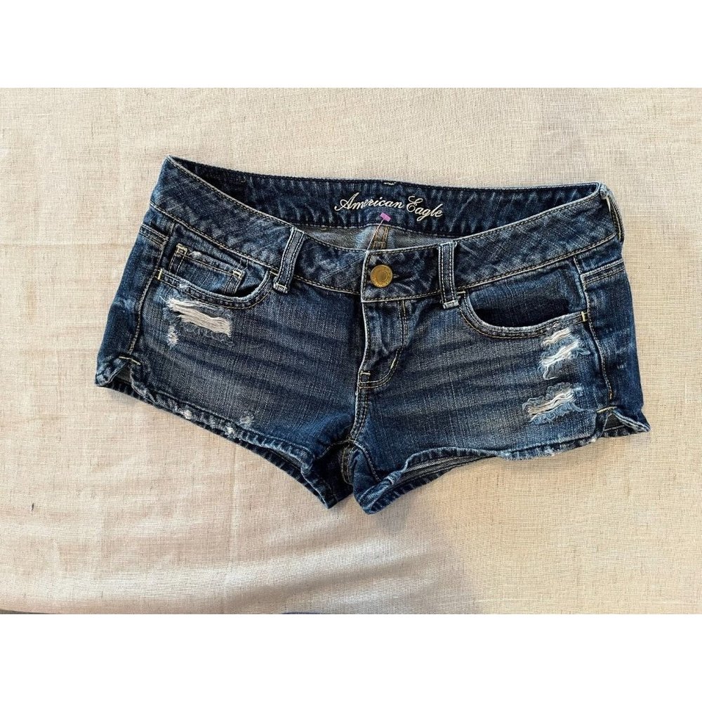 American Eagle, Distressed 100% Cotton, Women's Denim Blue Jeans, Size 2